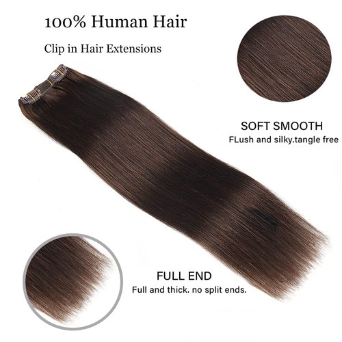 Clip in Hair Extensions Real Human Hair 18Inch 120g/set Straight Human Hair Clip in Extensions 7pcs Thick Remy Brazilian Human Hair Clip ins for Women Medium Brown Color