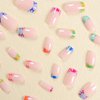 Tyuimhx Colorful French Tip Press on Nails Medium Square Fake Nails With Bubble Pattern Designs Full Cover Stick on Nails Acrylic Reusable Artificial Nails for Women Girls Glue on Nails 24Pcs