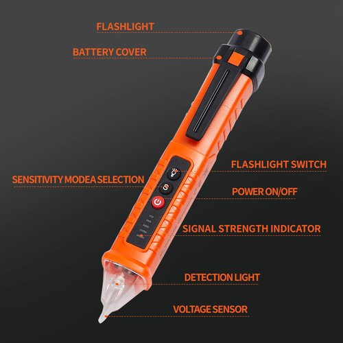 2 Pack Non-Contact Voltage Detector, Voltage Tester Electrical Tester, AC 12V/48V/70V-1000V, Wire Tester with Buzzer Alarm and Flashlight, Wire Breakpoint Finder, Orange & Red