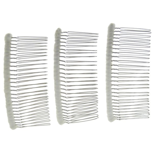 Enchanted Brides 27 Teeth Fancy DIY Tulle-Wrapped Metal Wire Hair Combs for Bridal Wedding Veil Combs(#C266x3) (Ivory)
