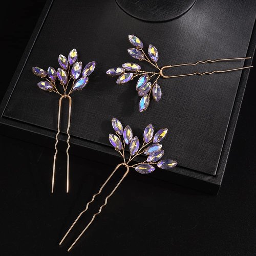 JWICOS Bridal Wedding Crystal Hair Pins Bride Hair Pieces Wedding Hair Accessories for Women and Girls Pack of 3 (AB color)