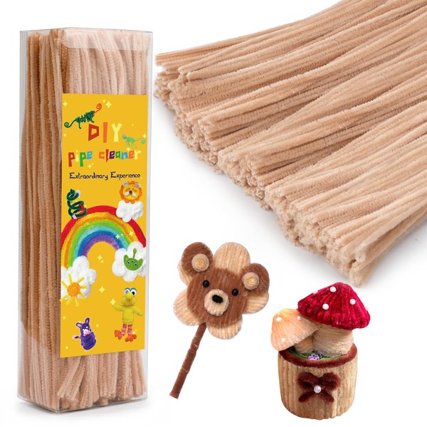 Iuuidu Pipe Cleaners Chenille Stem, 300PCS Pipe Cleaners Craft Supplies, Fuzzy Sticks Pipe Cleaner Brush for DIY Art Creative Craft Decorations (Cream Brown)