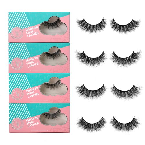 SY LASHES 15mm 3D Real Mink Lashes Natural Look Cat Eye False Eyelashes Wispy Short Fake Eye Lashes Fluffy Luxury Volume 5D Strip Eyelashes (Lucky, 4 Pairs)