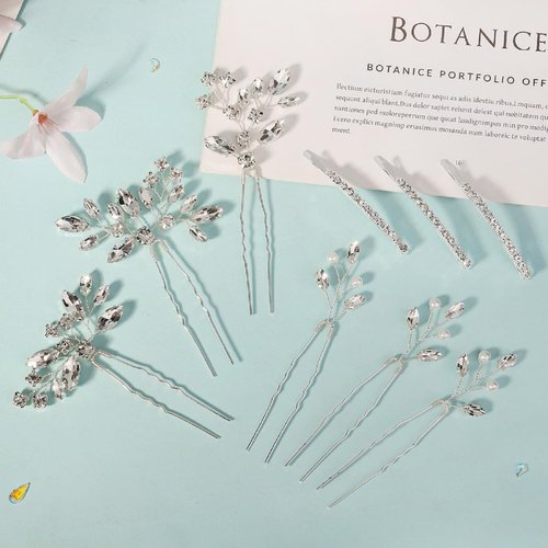 Yandino 9 Pieces Hair Accessories for Women Pearl Crystal Bridal Hair Pins Rhinestone Flower Wedding Hairpiece Vintage Party Hair Jewelry for Bride Bridesmaids Girls
