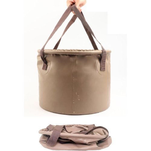 Khaki-Foldable-Bucket, Foldable Bucket with Handle, for Camping Fishing Hiking to Hold Water Folding Container Carry Bag Multiple Use Portable Fold up Lightweight