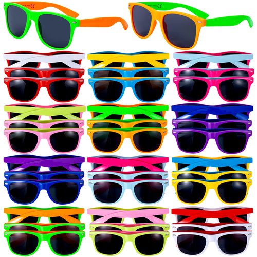 KOMENDANT 36 Pack 12 Colors Neon Sunglasses Party Favors 80’s Retro Style Sun Glasses for Beach Pool,Carnival,Party Favors,Birthday Party,Bulk Pack Sunglasses for Adults And Kids