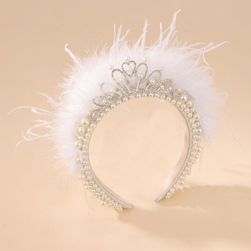 ACO-UINT Pearl Bride Headband for Women, White Headband Bachelorette Party Decorations, Bridal Headband Bride Decorations Wedding Hair Accessories for Women