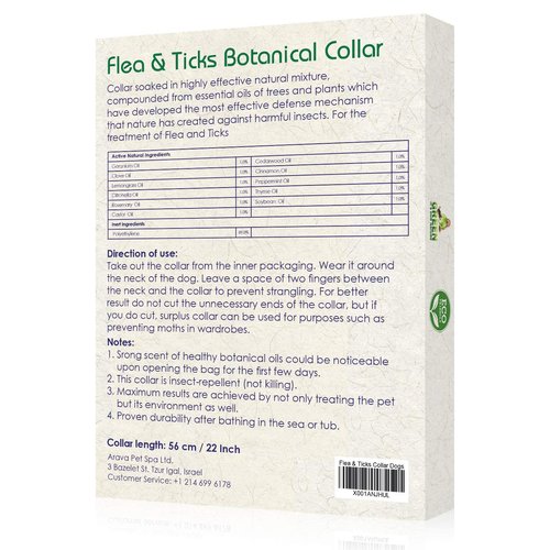 Arava Flea & Tick Collar - for Dogs & Puppies - Length-22'' - 11 Natural Active Ingredients - Safe for Babies & Pets - Enhanced Control & Defense