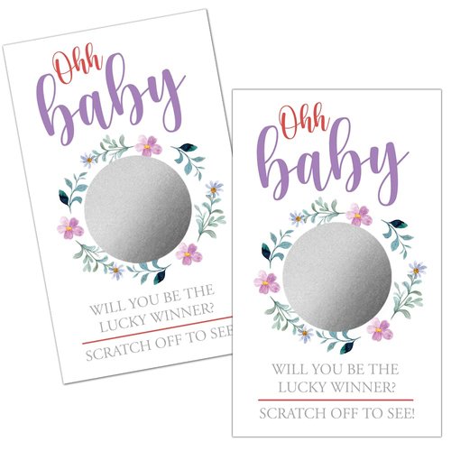 Haizct 50 Pack Blank Gift Certificate Scratch Off Cards for Small Business, Spa Beauty Makeup Hair Salon, Bridal Shower, Baby Shower, Country Wedding, Wedding Shower Ideas (Purple Flowers)
