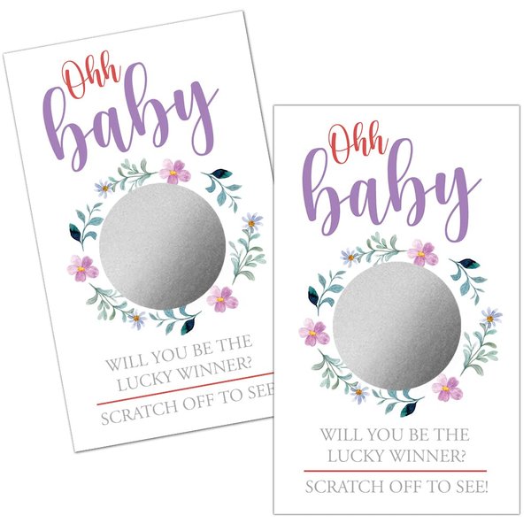 Haizct 50 Pack Blank Gift Certificate Scratch Off Cards for Small Business, Spa Beauty Makeup Hair Salon, Bridal Shower, Baby Shower, Country Wedding, Wedding Shower Ideas (Purple Flowers)