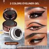 2Pcs Gel Eyeliner Eyebrow Powderfor Beginners,Waterproof Smudgeproof Long Lasting Makeup Eyeliner Gel with Brush Mirror,Kits with Step byStep Video Tutorials,Black and Brown (2PCS- Black)