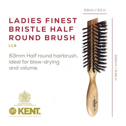 Kent LC8 Half Radial Hair Brushes for Women Curling and Styling Hair Brush Made of Cherrywood - Black Natural Boar Bristle Hairbrush Adds Volume to Shoulder Length Hair - Salon Style Pure Wood Brush
