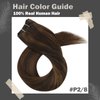 Moresoo Hand Tied Weft Hair Extensions Human Hair Brown Highlight Sew in Hair Extensions Real Human Hair Darkest Brown Highlighted with Light Brown Double Weft Hair Wefts Sew in Extensions 100g