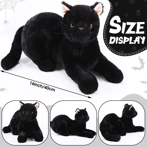 Sosation 16 Inch Black Cat Stuffed Animal Plush, Realistic Black Cat Soft Plush Pillow, Cute Plush Toy Gifts for Kids, Birthday Decoration Supplies