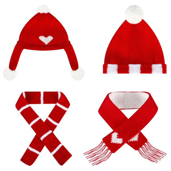 4 Pack Doll Clothes Christmas Mini Snowman Hats Scarf, Santa Knit Hat Christmas Tree Scarf for Doll Elf Santa Mini Snowman (Cute Style)