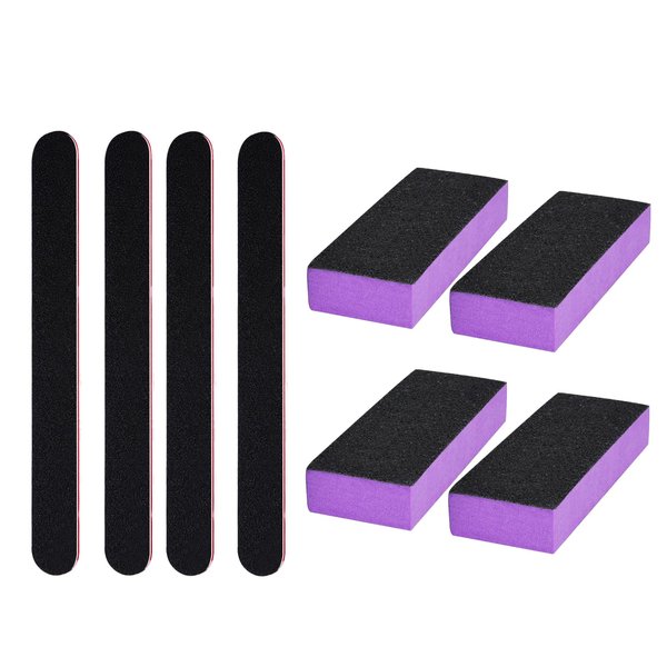 LNAUJS 8 Pack Nail File and Buffer Block, Portable Manicure Tools Kits, 100/180 Grit, Black Nail Pedicure File and Sanding Buffing Grinding Plisher File