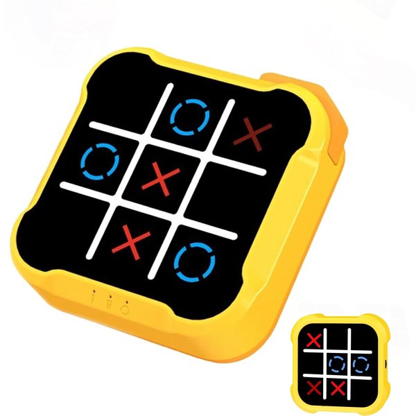 Tic Tac Toe Game, 4 in 1 Handheld Educational Game Machine, Electronic Tic Tac Toe Game for Education and Memory Growth, Home, Toy Board Game for Kids and Adults (Yellow)