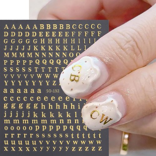 8 Sheets Letter Nail Stickers Gold Silver English Alphabet Nail Art Stickers 3D Self-Adhesive Alphabet Nail Design White Black Laser Personalized Letter for Women Girls DIY Nail Decoration