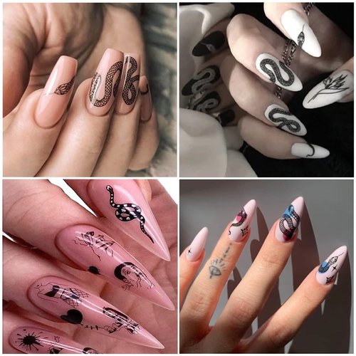 Snake Nail Art Stickers Decals Black Skull Goth Nail Decals Nail Art Supplies 3D Gothic Punk Horror Nail Stickers Designer Nail Accessories Charms Nail Designs for Acrylic Nail Art Decoration (8 Pcs)