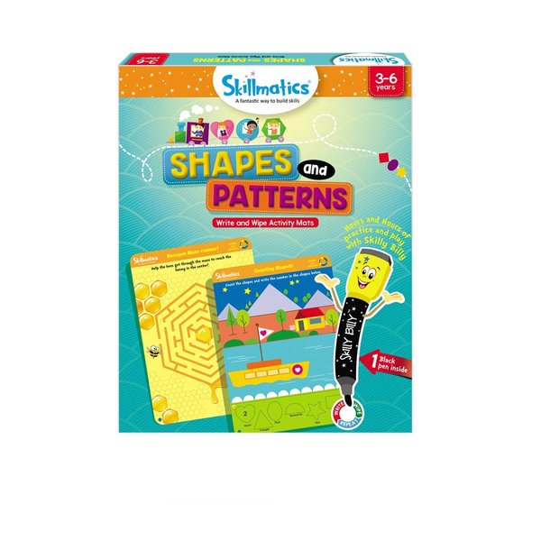 Skillmatics Educational Game - Shapes and Patterns, Reusable Activity Mats with Dry Erase Marker, Gifts, Travel Toy, Ages 3 to 6