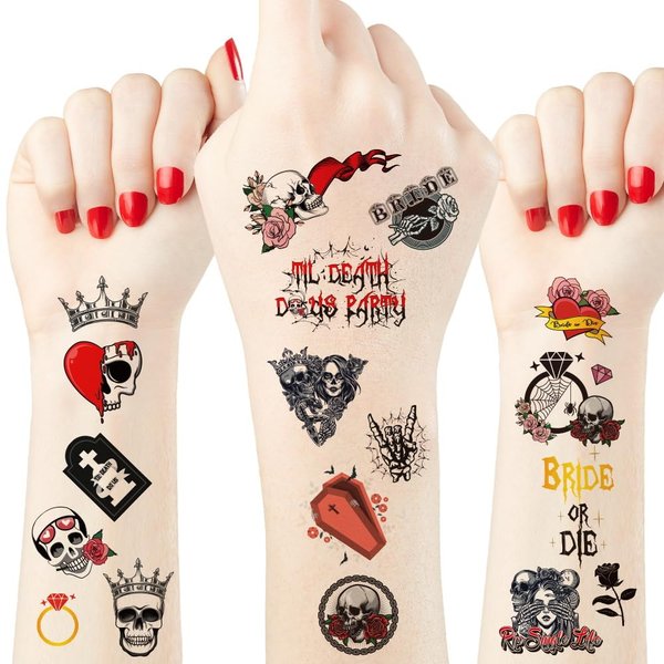 Crazy Night Bride or Die Bachelorette Temporary Tattoos - 66 Styles,Til Death Do Us Party Bach Decorations, Bridesmaid Favor, Bride to Be Gift, Bridal Shower Supplies