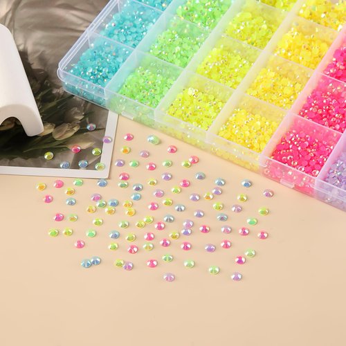21000 Pcs Resin Flat Rhinestones Multi Size Colorful Jelly Rhinestones Resin 6 Colors AB Nail Gems for Nail Art, Cosmetics, Face Decoration, DIY Decoration 3/3/4/5mm