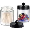 Apothecary Jars Bathroom Storage Organizer - Cute Qtip Dispenser Holder Vanity Canister Jar Glass with Lid for Cotton Swabs,Rounds,Bath Salts,Makeup Sponges,Hair Accessories/Black（2 PACK）