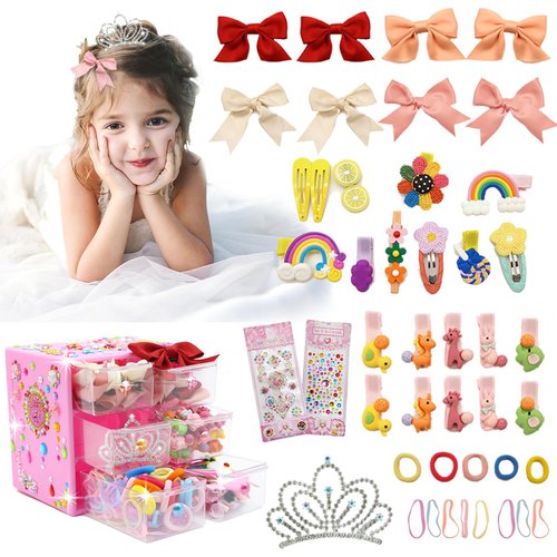 Tunmiok 153 Pcs Hair Accessories for Girls - Bows, Baby Hair Clips, Cute Barrettes, Gifts for Teen Girls (2 to 10 Years Old)