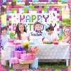 Newwiee 6 x 3.6 ft Birthday Backdrop Banner Birthday Fabric Photography Backdrop Party Decorations for Girls and Boys Birthday Party Supplies(Building Blocks)