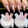 White Pearl Chrome Nail Powder - Aurora Ice Shimmer Nail Powder Chrome Pigment Powder for Nails, Gifts for Women Mirror Effect Glitters Nail Art Powder for DIY Salon