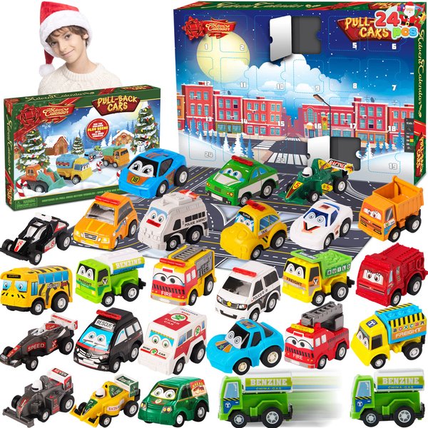 JOYIN 2020 Advent Calendar Kids Christmas 24 Days Countdown Calendar Toys for Kids with Pull Back Car Toys