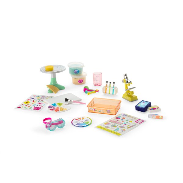 American Girl Truly Me 18-inch Doll Love to Explore Art & Science Playset with Pottery Wheel and Microscope, For Ages 6+