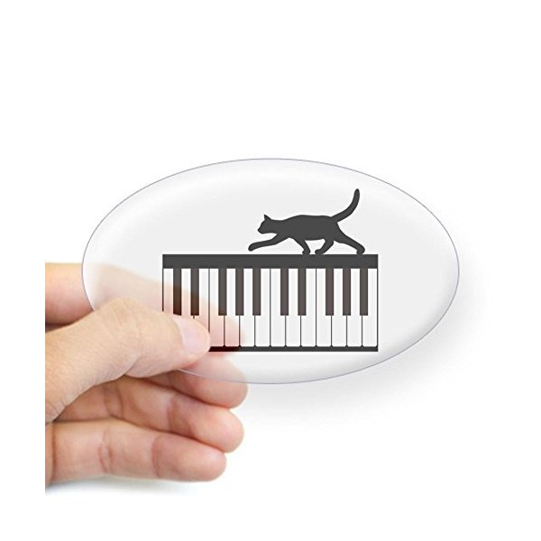CafePress Cat and Piano V.1 Oval Car Bumper Sticker