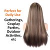 CanLux Long Straight Wig Brown Synthetic Wig with Blonde Highlight Wig for Women Middle Part Wig Cosplay Full Hair Wigs with Wig Cap -26 inch