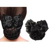 Women Bowknot Snood Net Barrette Hair Clip Bun Cover Hairnet Satin Bow Barrette French Hair Clips Ribbon Flower Hair Accessories for Stewardess Banks Hotels Restaurant Staff (Black)