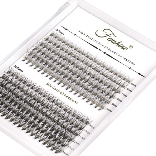 Fenshine Cluster Lashes Individual Lashes Wide Stem 0.07D 10D/20D Curl Mix 9-14mm Length DIY Eyelash Extension Individual Soft False Lashes for Personal Use at Home