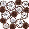 Outus 21 Pcs Western Party Hanging Decoration Wagon Wheel Paper Fans Brown Paper Pom Poms Country Western Hanging Fans Tissue Paper Flower for Wild Western Cowboy Themed Birthday Party Supplies Decor