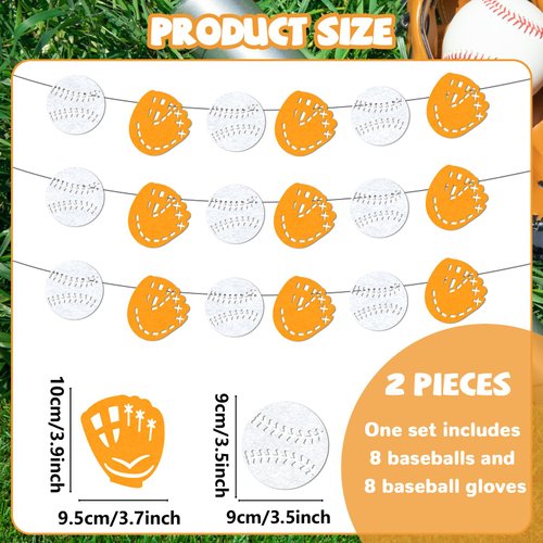 2 Pcs Baseball Decorations Baseball Party Baseball Banner Baseball Glove Garland Party Felt Cloth Decor Sports Theme Party for Birthday Baby Shower Classroom Backdrop Decorations