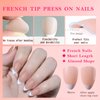 AddFavor French Tip Press on Nails Short Almond Fake Nails, 240pcs White French Nails Press on Almond Matte Pink Acrylic Nails with Adhesive Tabs for Women