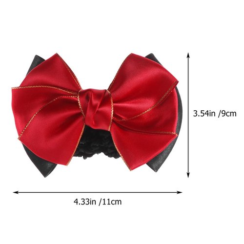 Minkissy 2Pcs Bowknot Hair Snoods Hair Bun Cover Hair Clip Net Snood Hairnet Tuck Net Occupational Hair Fixator for Dancing Class Work Daily (Red)