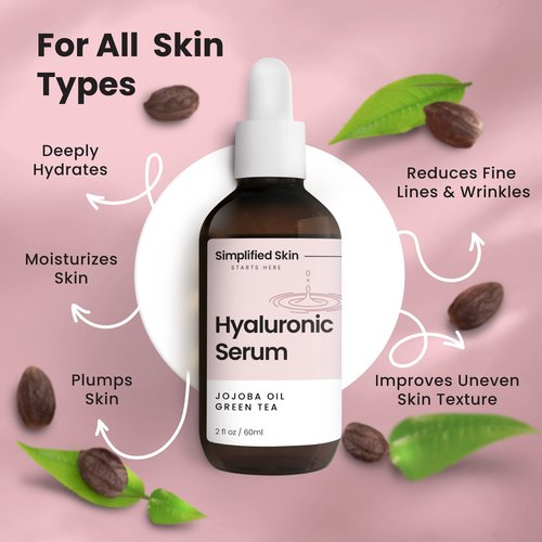 Hyaluronic Acid Vitamin C Serum for Face (2 oz) w/Green Tea for Timeless Anti-Aging, Moisturizing Retinol Serum Alternative, No Ordinary Wrinkle Treatment, Hydrating Face Serum Oil by Simplified Skin