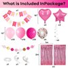 Jobkoo Pink Birthday Decorations for Girls, Hot Light Pink Balloon Garland Arch Kit Baby Bright Pink Happy Birthday Banner Foil Curtain Heart Star Foil Party Balloons for Princess Birthday Party Decor
