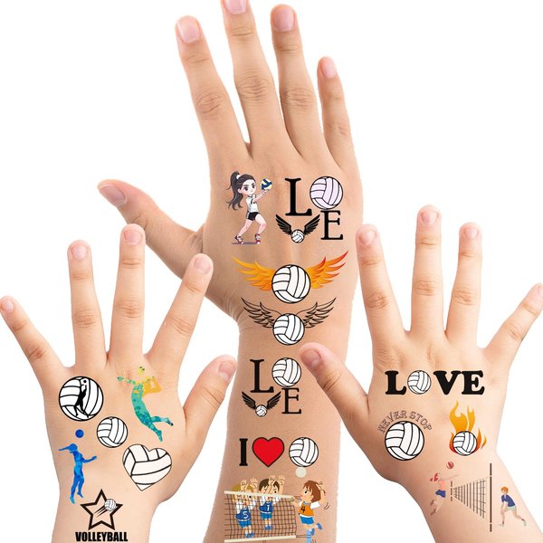 Oringaga 328 Pieces Volleyball Party Temporary Tattoos for Kids - Sports/Volleyball Themed Party Supplies Goodie Bag Stuffers Favors Prize Motivational Stickers(24 Sheets)