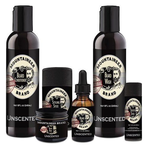 Mountaineer Brand BIG Beard Bundle | Beard Wash, Conditioner, Balm, Oil, Stache Stick, Styling Stick for Men | Cleans, Hydrates Wiry Beards | Leaves Hair Soft and Manageable | Original Blend Scent