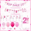 21st Birthday Decorations for Her, Pink Champagne Wine Bottle 21st Birthday Party Decoration for Women, RIP Fake ID Banner, Cake Topper, Pink Balloons Garland for Girls 21st Birthday Party Supplies