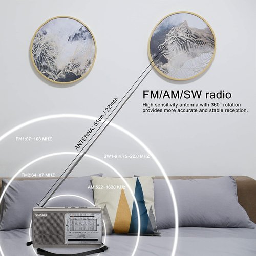 XHDATA D219 Portable AM FM Shortwave Radio Battery Operated Small Great Reception Radio with Good Sound,Earphone Jack for Gift Elder,Home,Child [Sliver]