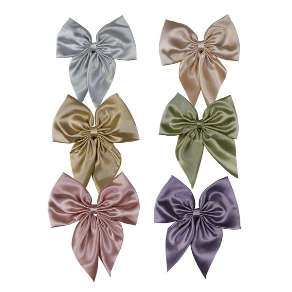 Hair Small Bows For Women Pestal Color Hair Bow Hair Clips 6 Pcs Hair Barrettes For Women With Small Tail Satin Ribbons Metal Clamp