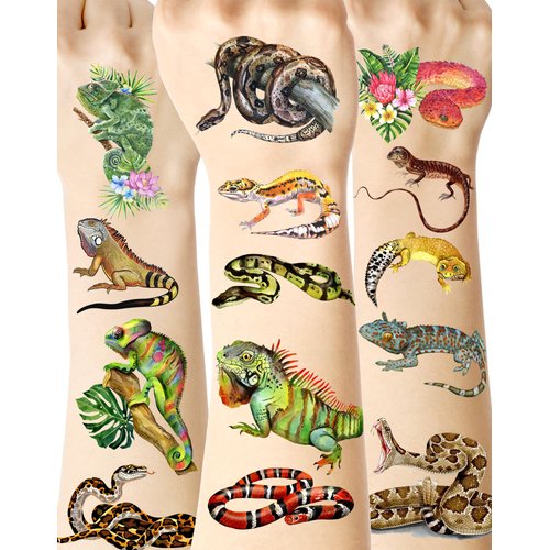 100 Pieces Reptile Temporary Tattoos,Reptile Snake Lizard Frog Crocodile Tortoise Themed Tattoos Stickers Party Decoration Supplies Party favors for Kids Adults