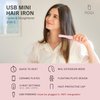 NOGI Mini USB Hair Iron, Small Travel Straightener and Curling Iron, Ceramic Coated Fast Heating, for Short Hair Bangs, Wigs, Extensions, 3 Heat Settings, USB-C Power - Pink (Corded Not Chargeable)