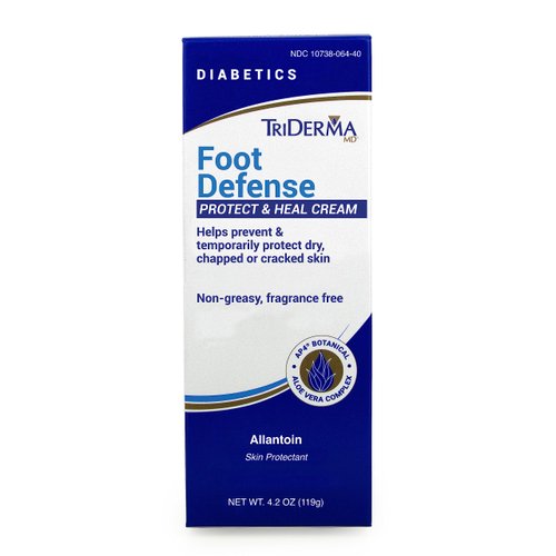 TriDerma Diabetics' Foot Cream for Dry Cracked Feet and Heels with Lactic Acid, Urea, AP4 Aloe Vera Gel, 4.2 oz Tube